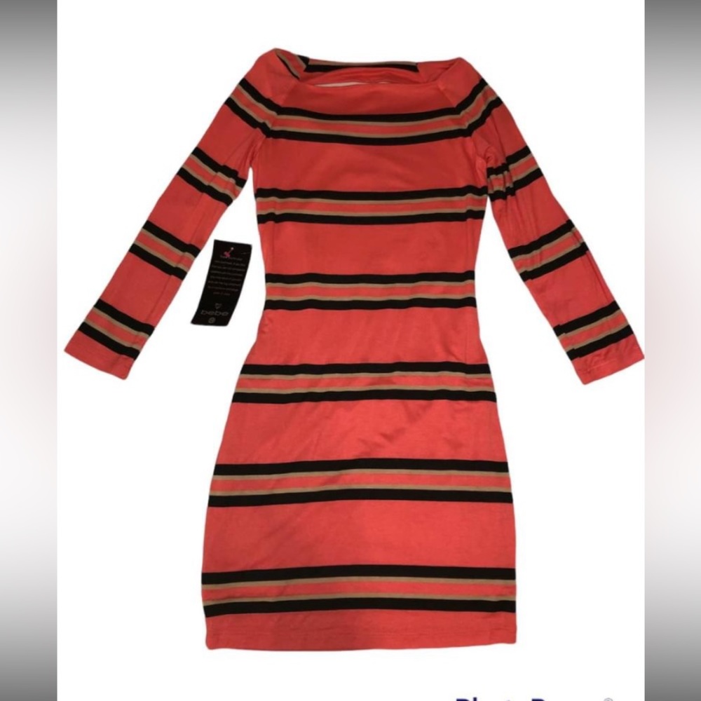 bebe Bodycon coral striped dress. XS. NWT